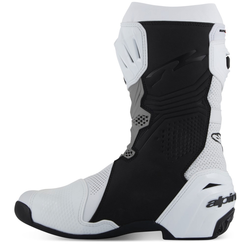 Botas de moto ventiladas Alpinestars Supertech R en blanco, gris claro y negro