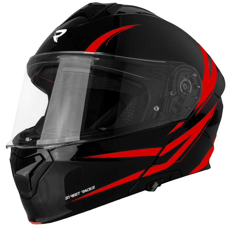 Casco de moto abatible Street Racer Fury negro-rojo - II. calidad