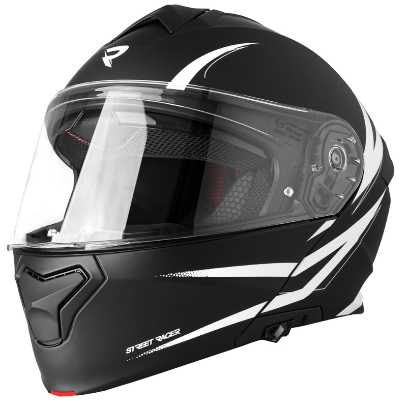 Casco de moto abatible Street Racer Fury negro mate-blanco - II. calidad
