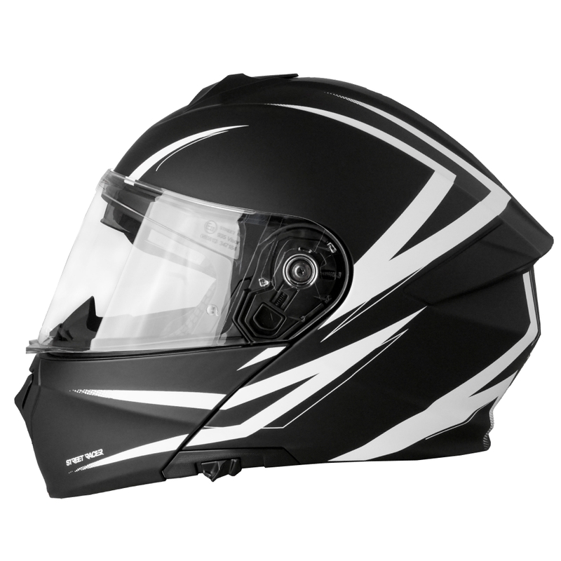 Casco de moto abatible Street Racer Fury negro mate-blanco - II. calidad