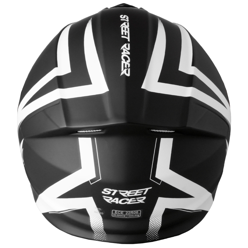 Casco de moto abatible Street Racer Fury negro mate-blanco - II. calidad