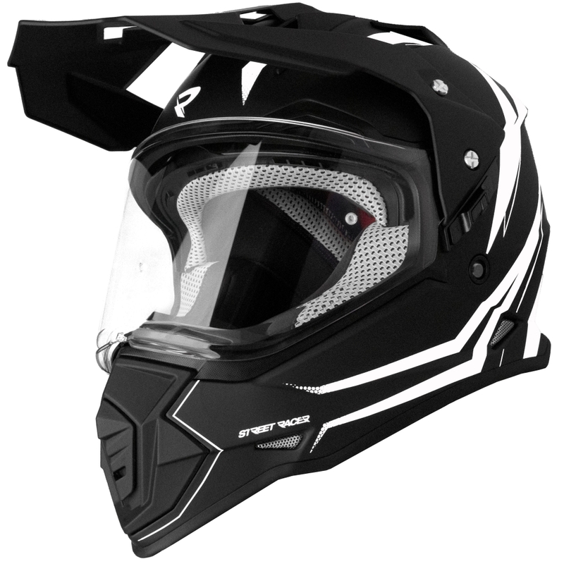 Casco de moto enduro Street Racer Ignite negro mate-blanco - II. calidad