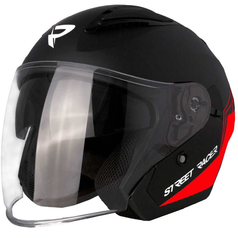 Casco moto jet Street Racer Sonic negro mate-rojo - II. calidad