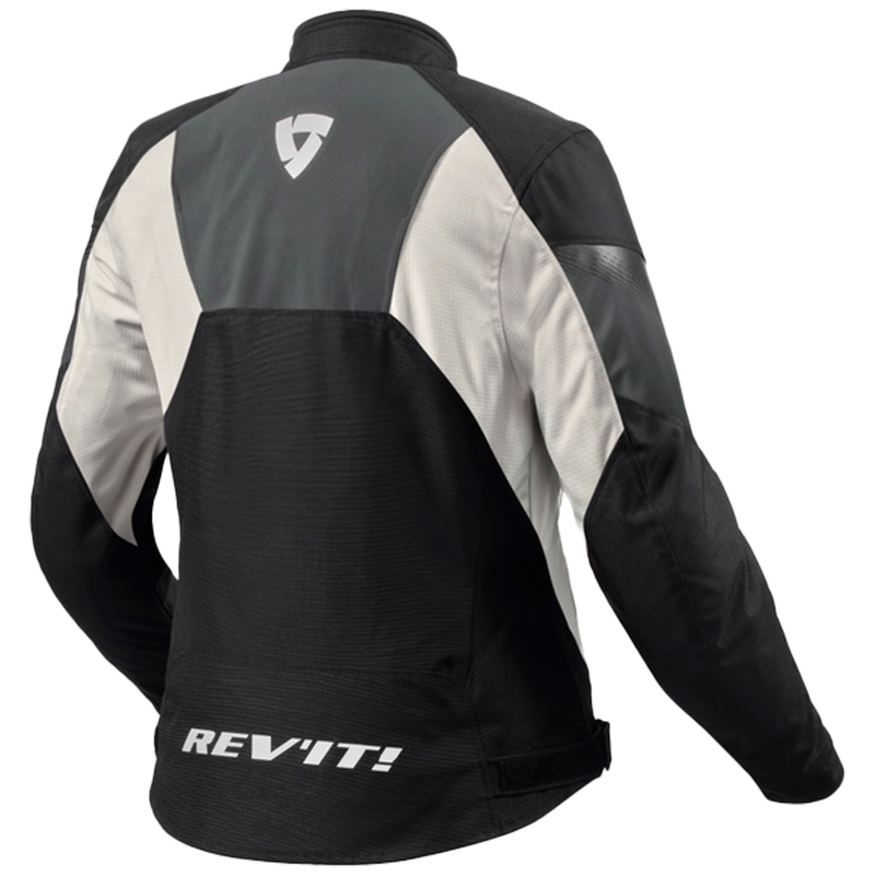 Chaqueta de moto Revit Control H2O para mujer, color negro y plateado