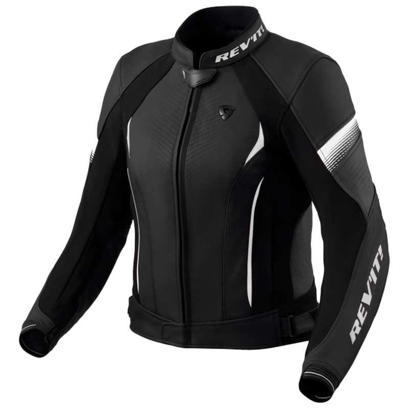 Chaqueta de cuero blanco y negro Revit Xena 4 para mujer