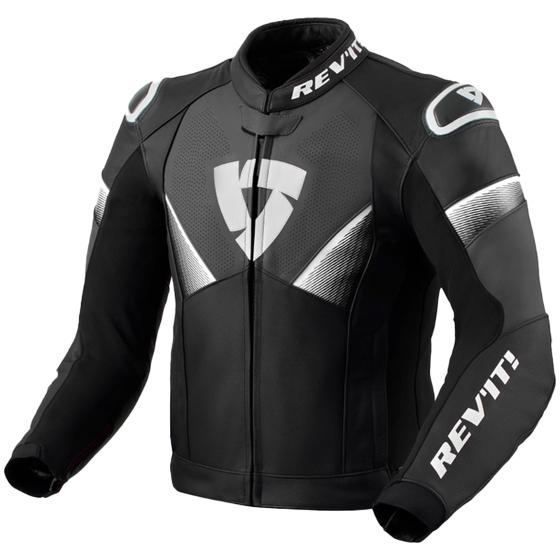 Chaqueta de cuero para moto Revit Argon 2 en blanco y negro