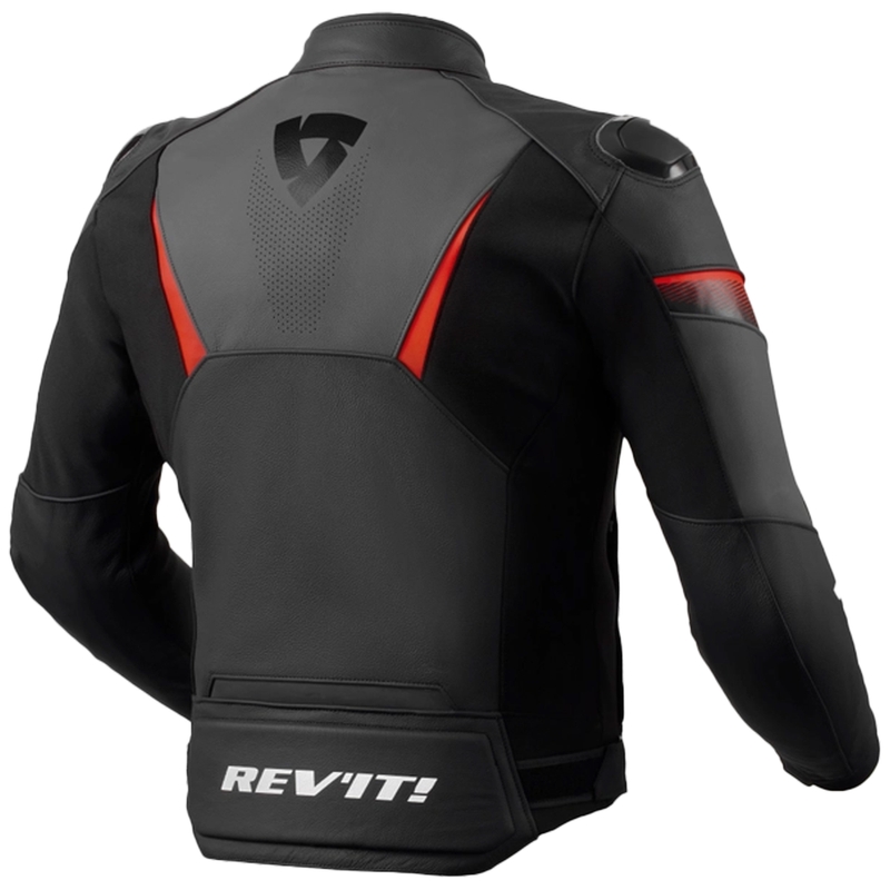 Chaqueta de cuero para moto Revit Argon 2 negra-roja fluo
