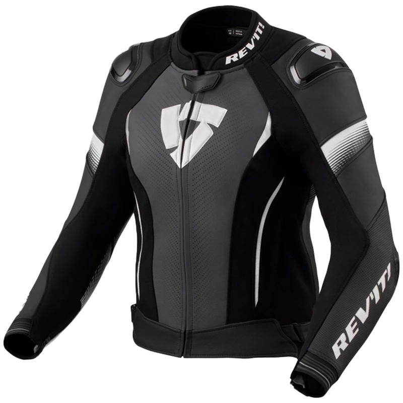 Chaqueta de moto de cuero blanco y negro Revit Xena 4 Pro para mujer