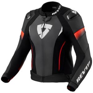 Chaqueta de moto de mujer Revit Xena 4 Pro de cuero negro-rojo fluo