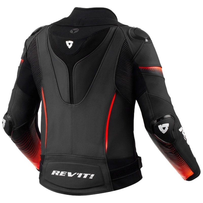 Chaqueta de moto de mujer Revit Xena 4 Pro de cuero negro-rojo fluo