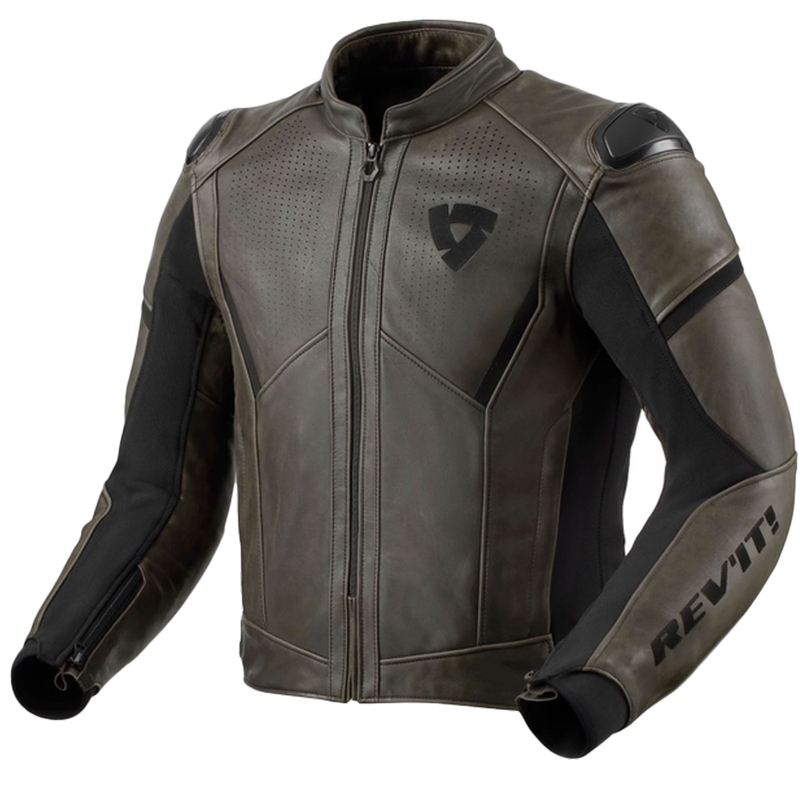 Chaqueta moto de cuero Revit Parallax oliva oscuro