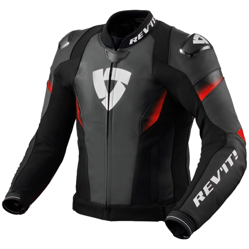 Chaqueta moto de cuero Revit Control negro-rojo fluo