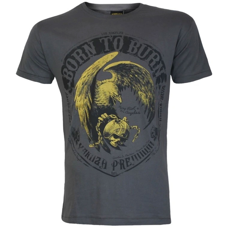 Camiseta Yakuza Premium Born To Burn Flying Riots Los Ángeles gris oscuro