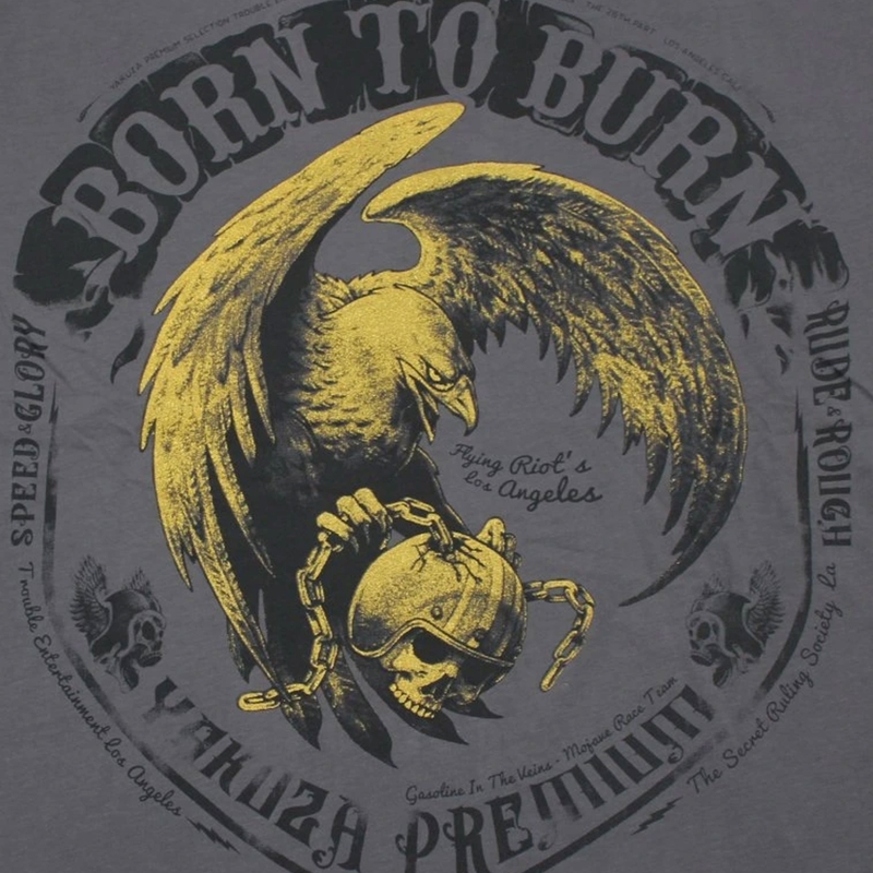 Camiseta Yakuza Premium Born To Burn Flying Riots Los Ángeles gris oscuro