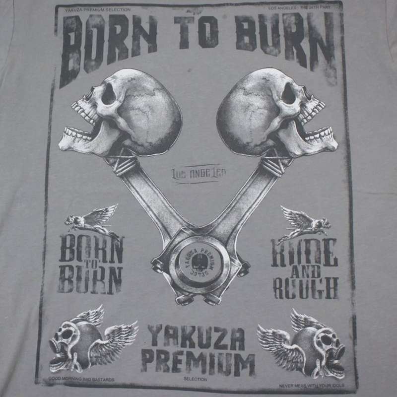 Camiseta Yakuza Premium Rude and Rough Born to Burn - Gris Los Ángeles