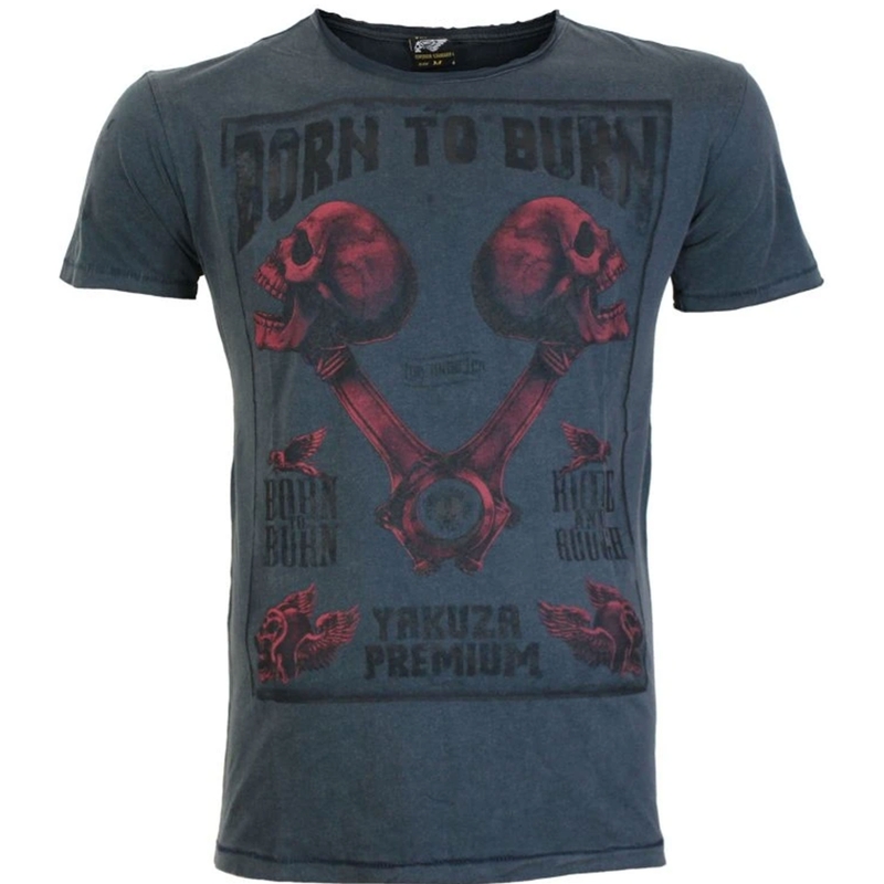 Camiseta Yakuza Premium Rude and Rough Born to Burn - Azul Los Ángeles