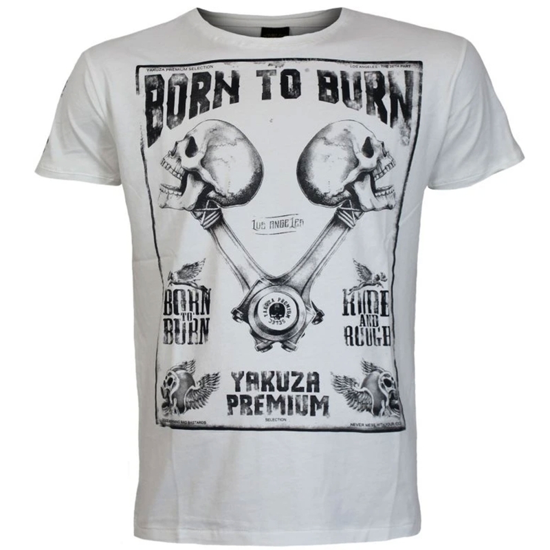 Camiseta Yakuza Premium Rude and Rough Born to Burn - Los Ángeles blanca