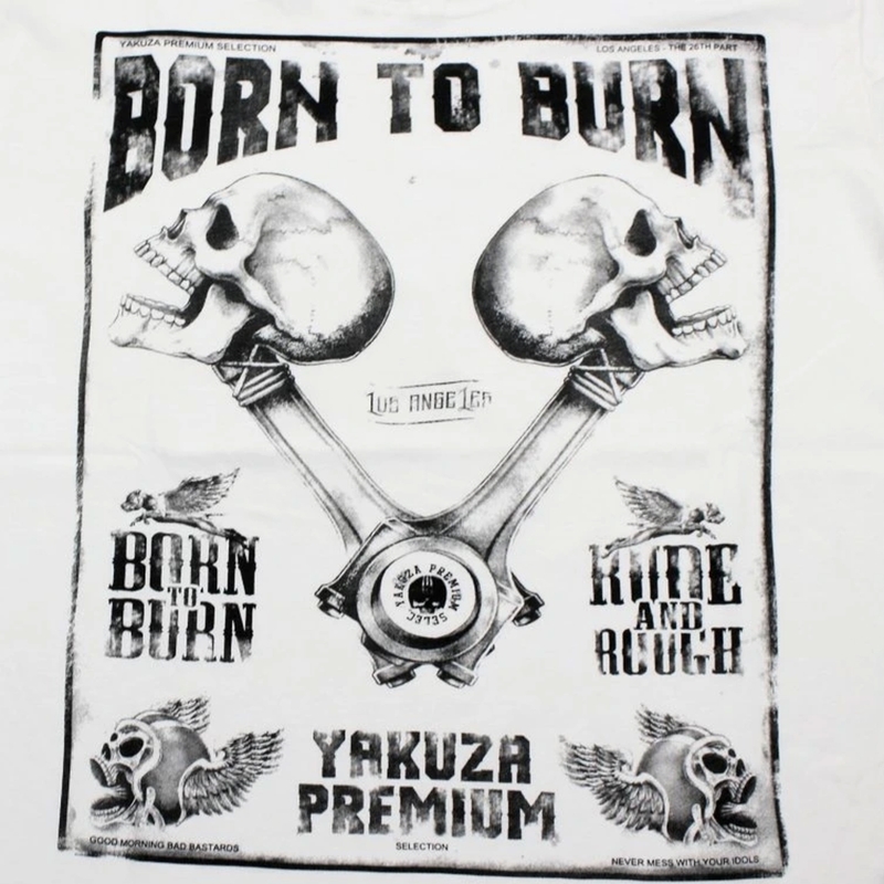 Camiseta Yakuza Premium Rude and Rough Born to Burn - Los Ángeles blanca