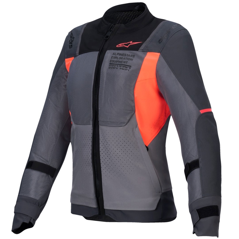 Chaqueta de moto para mujer Alpinestars Stella ST-2 Air en gris-gris oscuro-coral fluorescente