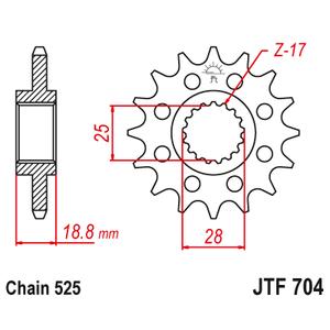 Řetězové kolečko JT 17 zubů, 525