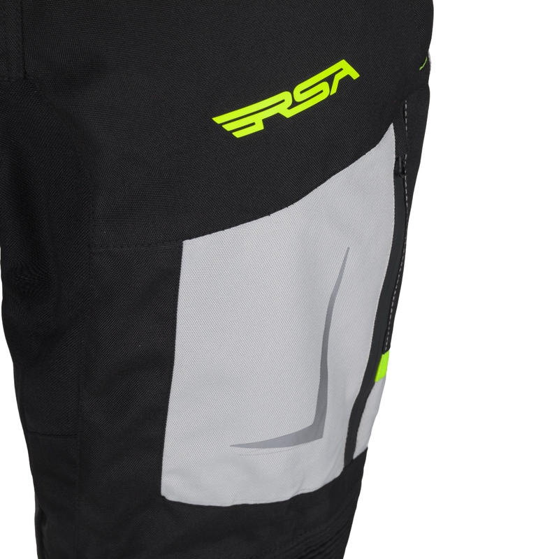 Pantalones cortos de moto RSA EXO 2 en negro, gris y amarillo fluorescente