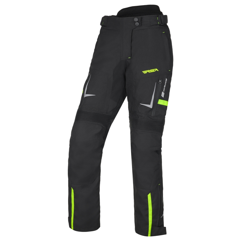 Pantalones cortos de moto RSA EXO 2 para mujer, color negro y amarillo fluorescente