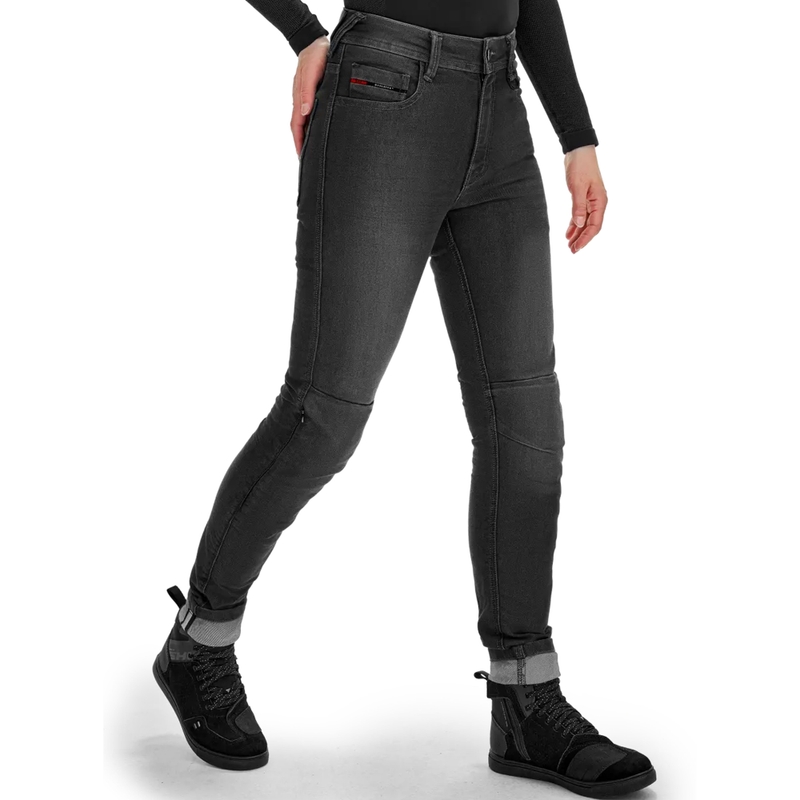 Vaqueros de moto Shima Ridge negros de corte extendido para mujer