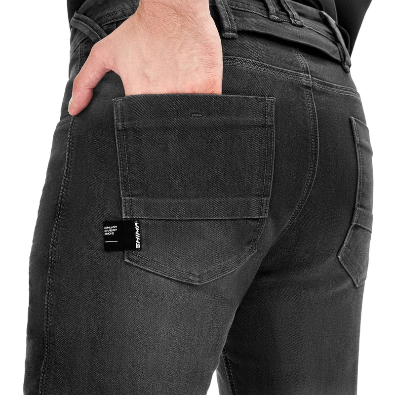 Vaqueros negros de moto Shima Ridge con corte extendido
