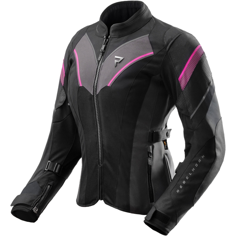 Chaqueta de moto para mujer Rebelhorn Hiflow V Negro-Gris-Rosa