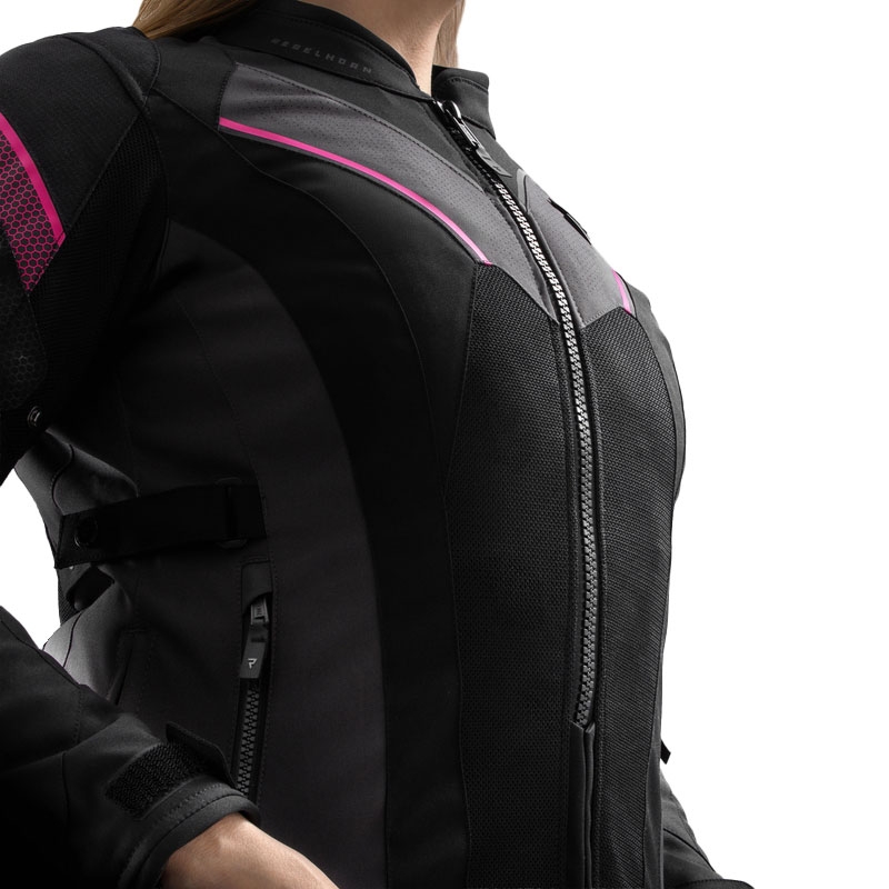Chaqueta de moto para mujer Rebelhorn Hiflow V Negro-Gris-Rosa