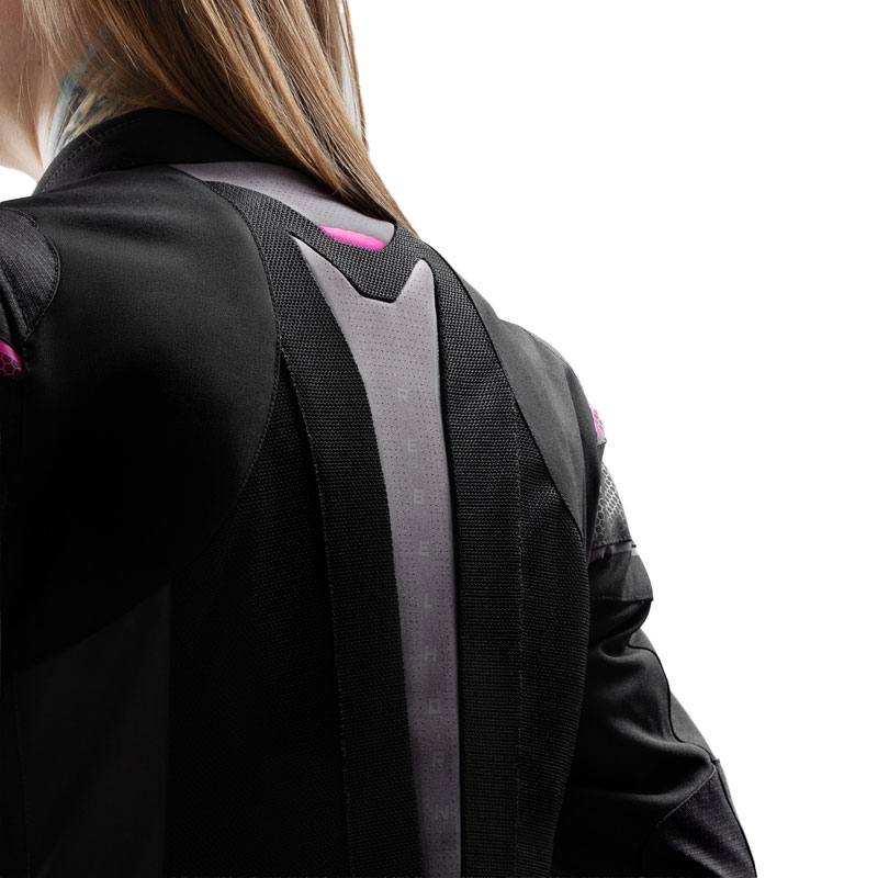 Chaqueta de moto para mujer Rebelhorn Hiflow V Negro-Gris-Rosa