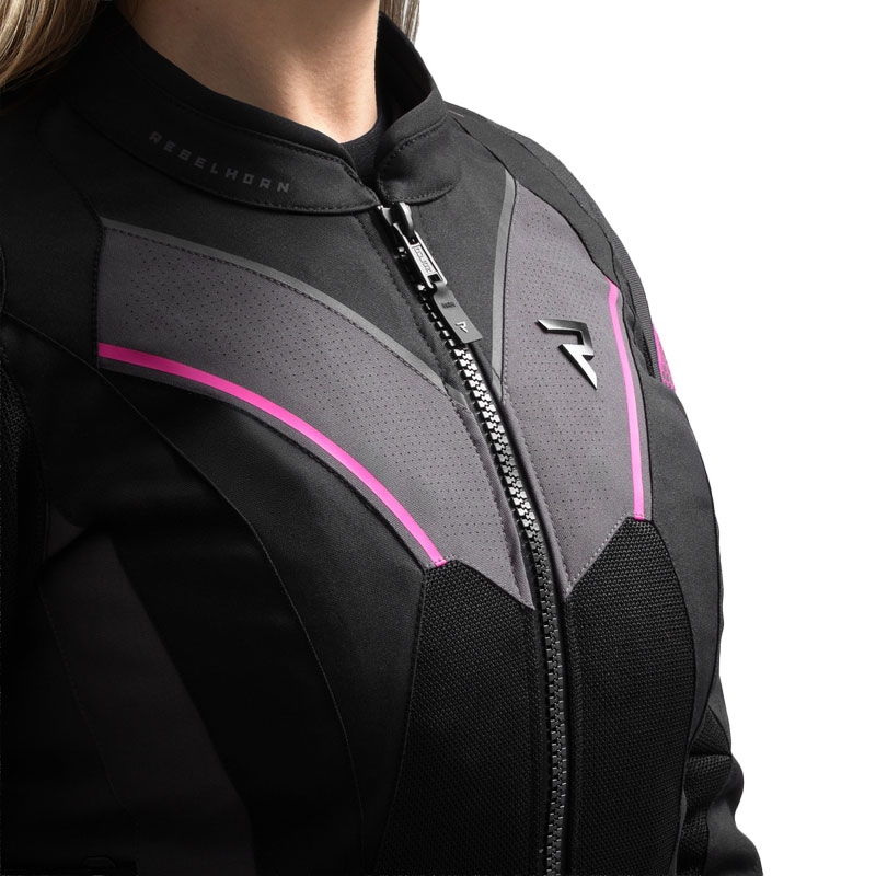Chaqueta de moto para mujer Rebelhorn Hiflow V Negro-Gris-Rosa