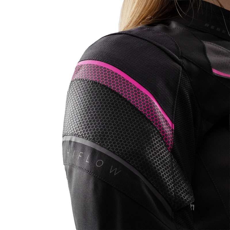 Chaqueta de moto para mujer Rebelhorn Hiflow V Negro-Gris-Rosa