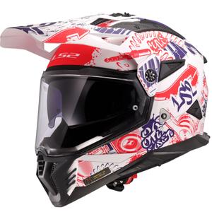 Casco de moto enduro LS2 MX702 Pioneer II Fantasy blanco-rojo-azul