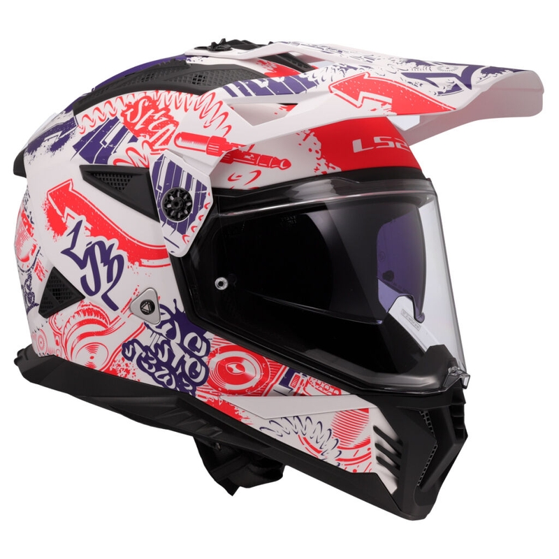 Casco de moto enduro LS2 MX702 Pioneer II Fantasy blanco-rojo-azul