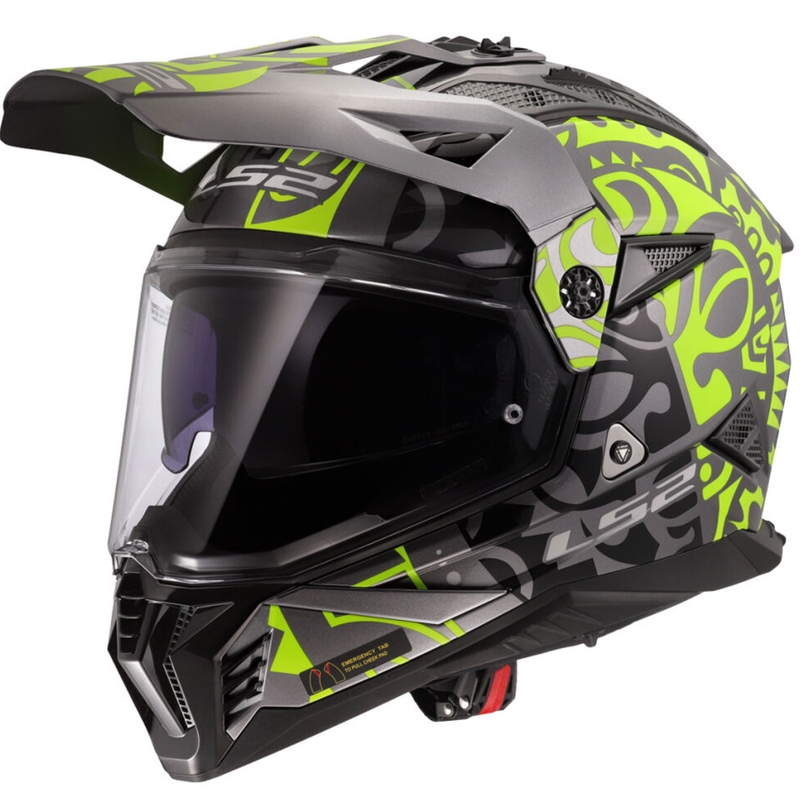 Casco de moto enduro LS2 MX702 Pioneer II Rangi amarillo fluo