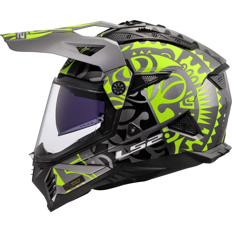 Casco de moto enduro LS2 MX702 Pioneer II Rangi amarillo fluo