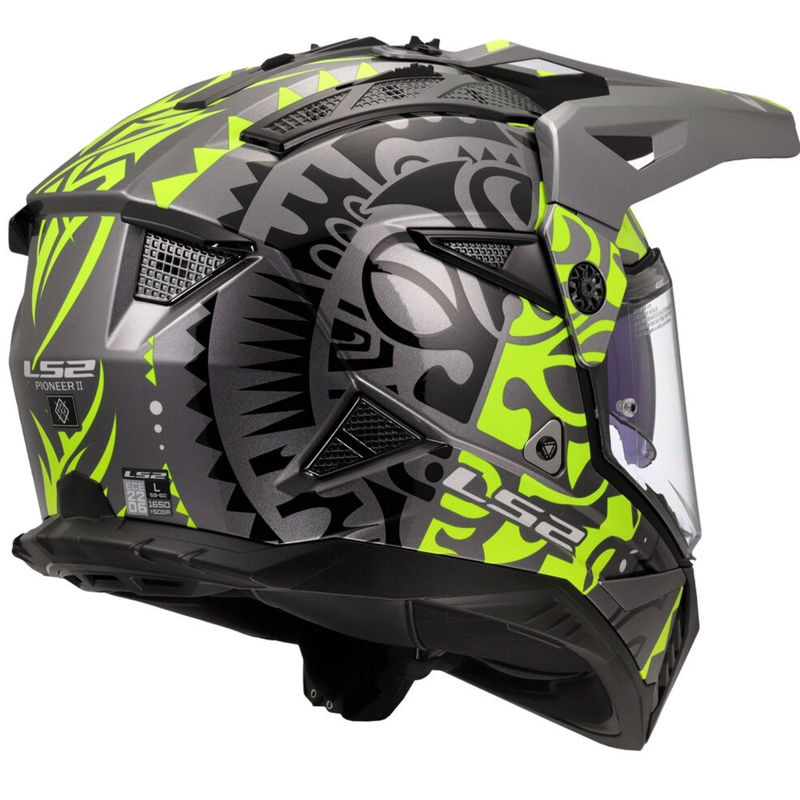 Casco de moto enduro LS2 MX702 Pioneer II Rangi amarillo fluo