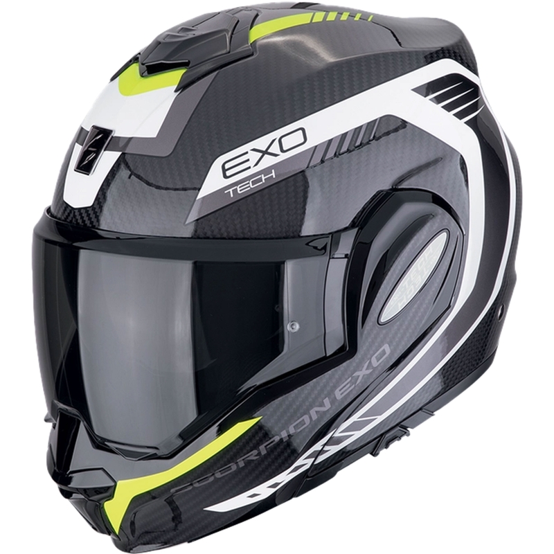 Casco de moto modular Scorpion EXO-TECH EVO CARBON COSY negro-amarillo fluo