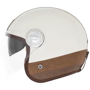 Casco de moto abierto NOX PREMIUM Heritage color blanco crema con cuero marrón