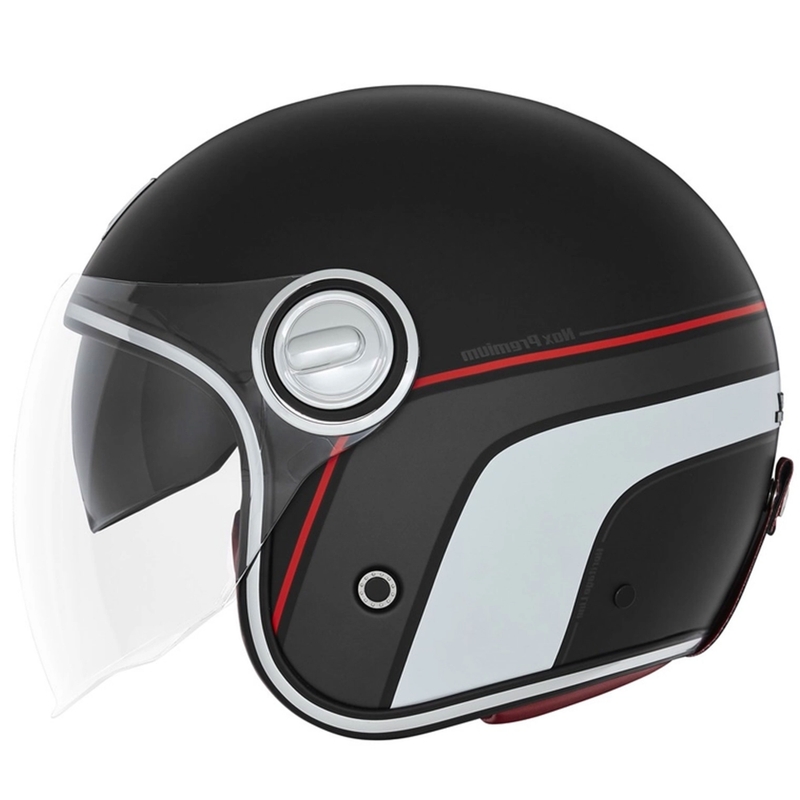 Casco de moto abierto NOX PREMIUM Heritage mate negro-rojo-blanco