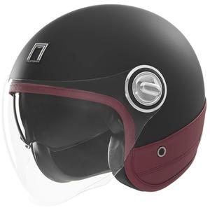 Casco de moto jet NOX PREMIUM Heritage negro mate con cuero rojo