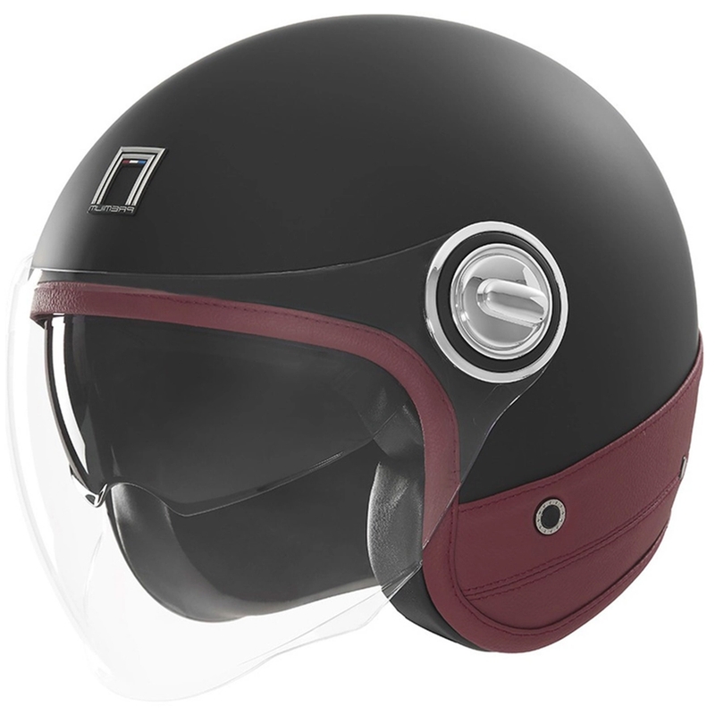 Casco de moto jet NOX PREMIUM Heritage negro mate con cuero rojo
