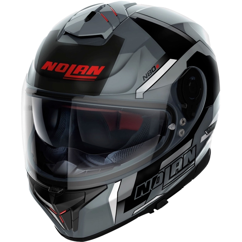 Casco integral de moto Nolan N80-8 Wanted N-com, negro-gris brillante