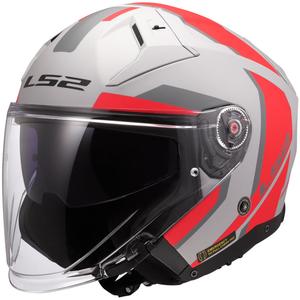 Casco de moto jet LS2 OF603 Infinity II Focus gris-rojo