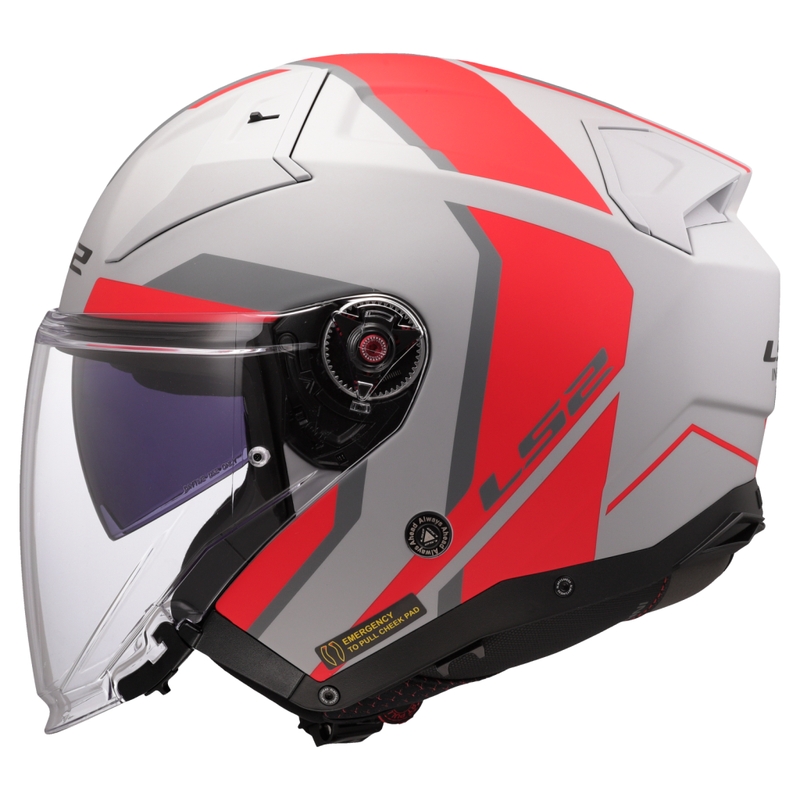 Casco de moto jet LS2 OF603 Infinity II Focus gris-rojo