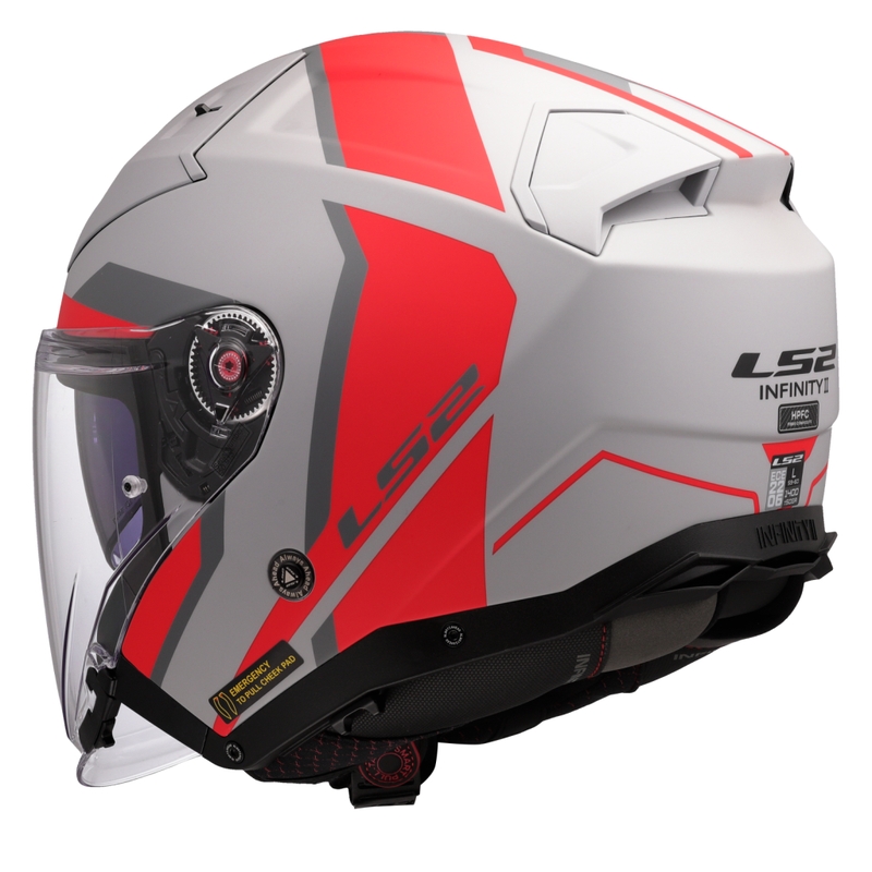 Casco de moto jet LS2 OF603 Infinity II Focus gris-rojo