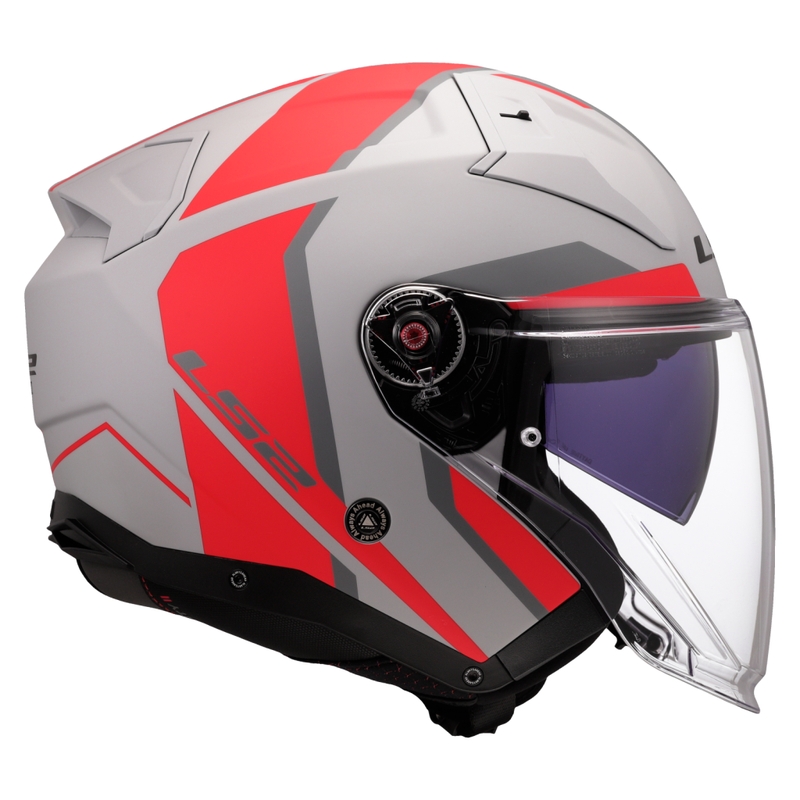 Casco de moto jet LS2 OF603 Infinity II Focus gris-rojo