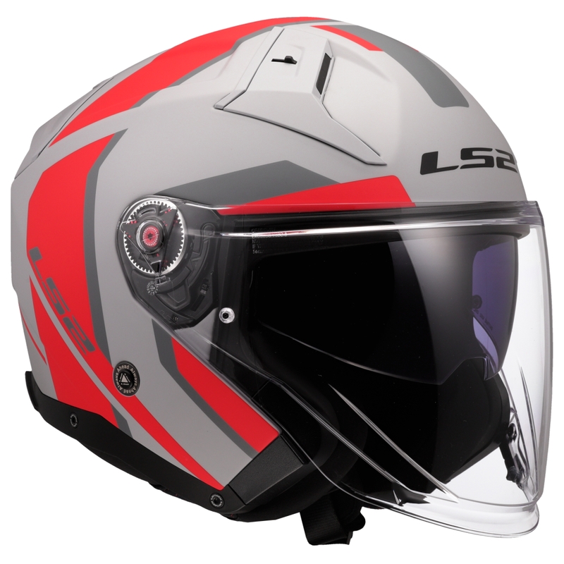 Casco de moto jet LS2 OF603 Infinity II Focus gris-rojo