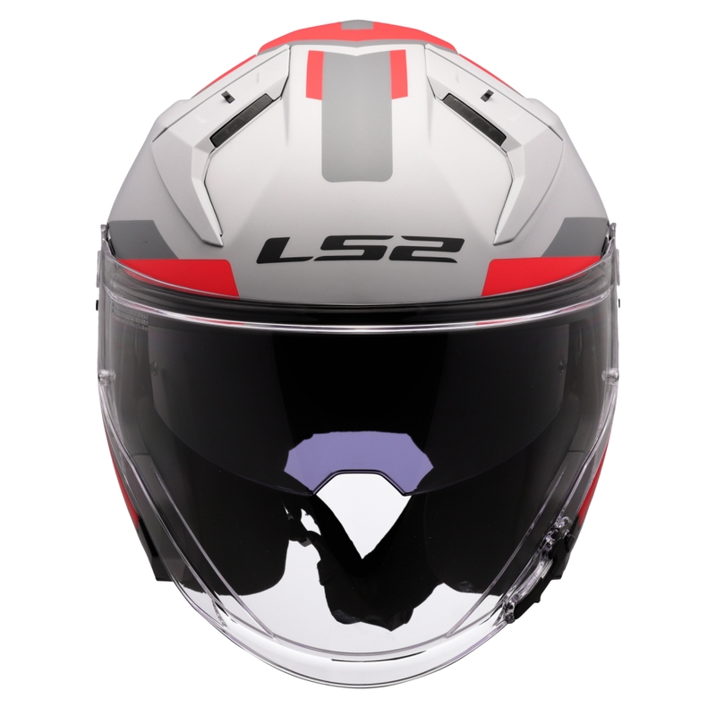 Casco de moto jet LS2 OF603 Infinity II Focus gris-rojo